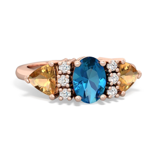 London Topaz Genuine London Blue Topaz with Genuine Citrine and Lab Created Emerald Antique Style Three Stone ring Ring