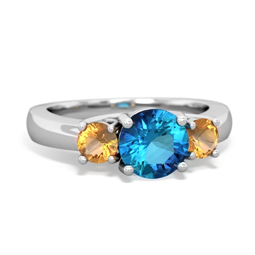 London Topaz Genuine London Blue Topaz with Genuine Citrine and Lab Created Emerald Three Stone Trellis ring Ring
