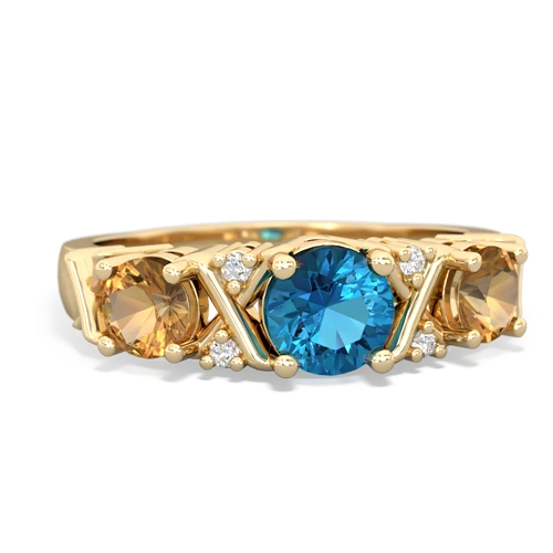 London Topaz Genuine London Blue Topaz with Genuine Citrine and Lab Created Emerald Hugs and Kisses ring Ring