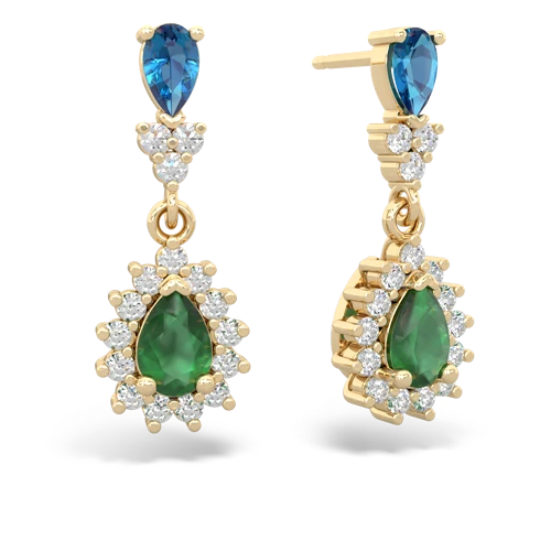 London Topaz Genuine London Blue Topaz with Genuine Emerald Halo Pear Dangle earrings Earrings