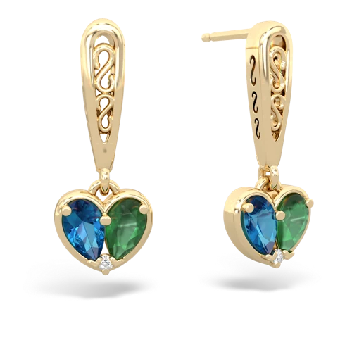 london topaz-emerald filligree earrings