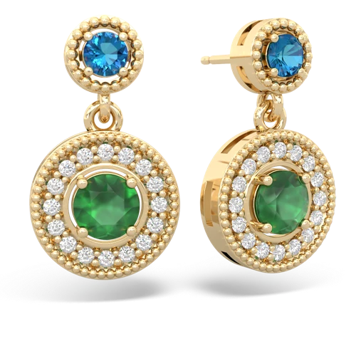 London Topaz Genuine London Blue Topaz with Genuine Emerald Halo Dangle earrings Earrings