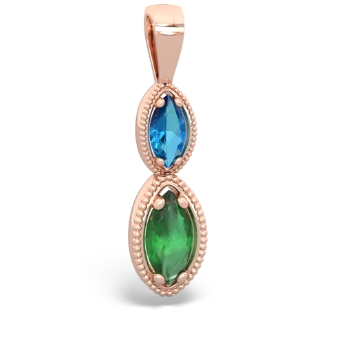 London Topaz Genuine London Blue Topaz with Genuine Emerald Antique-style Halo pendant Pendant