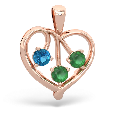 London Topaz Genuine London Blue Topaz with Genuine Emerald and Genuine Opal Glowing Heart pendant Pendant