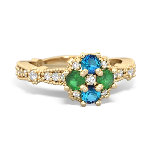 London Topaz Genuine London Blue Topaz with Genuine Emerald Milgrain Antique Style ring Ring