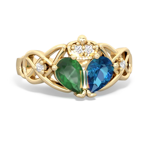 London Topaz Genuine London Blue Topaz with Genuine Emerald Two Stone Claddagh ring Ring