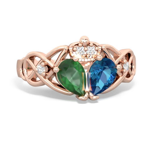 london topaz-emerald claddagh ring