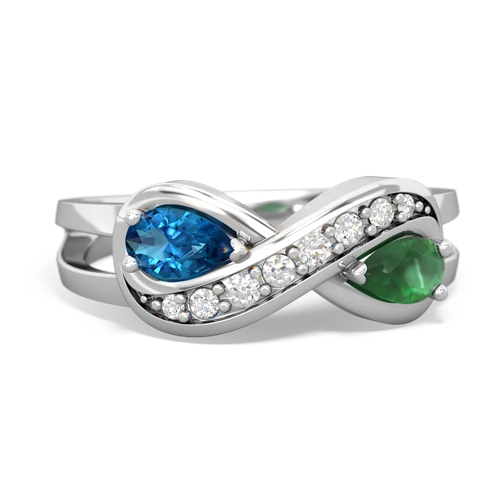 London Topaz Genuine London Blue Topaz with Genuine Emerald Diamond Infinity ring Ring