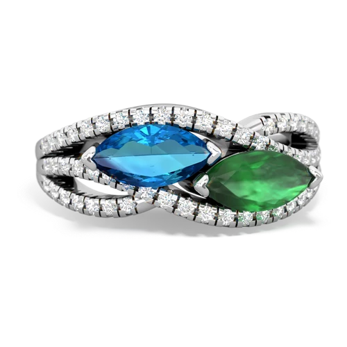 London Topaz Genuine London Blue Topaz with Genuine Emerald Diamond Rivers ring Ring