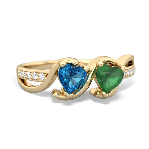 london topaz-emerald double heart ring