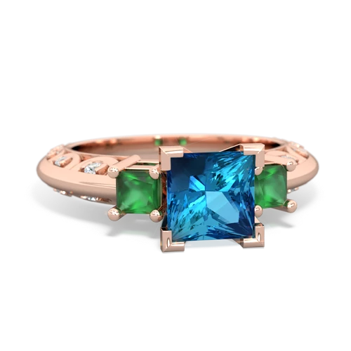 London Topaz Genuine London Blue Topaz with Genuine Emerald and  Art Deco ring Ring
