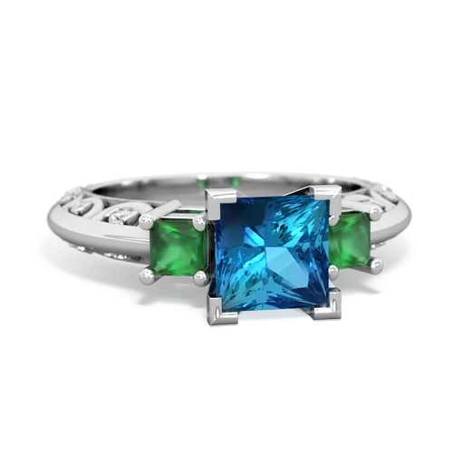 London Topaz Genuine London Blue Topaz with Genuine Emerald and Genuine Sapphire Art Deco ring Ring