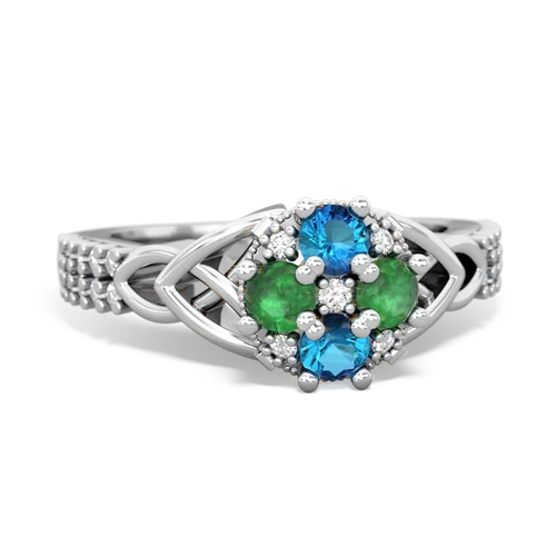 London Topaz Genuine London Blue Topaz with Genuine Emerald Celtic Knot Engagement ring Ring