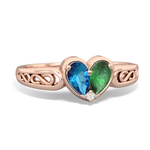 london topaz-emerald filligree ring