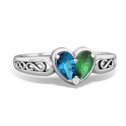 london topaz-emerald filligree ring