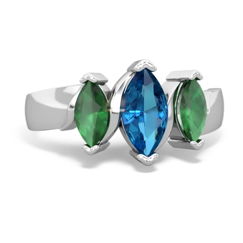 London Topaz Genuine London Blue Topaz with Genuine Emerald and  Three Peeks ring Ring