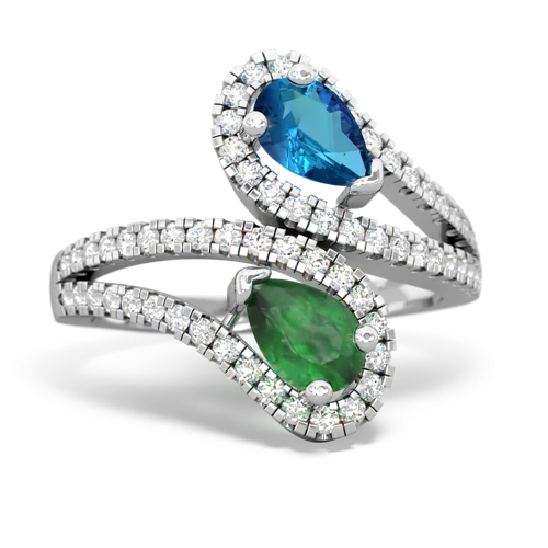 London Topaz Genuine London Blue Topaz with Genuine Emerald Diamond Dazzler ring Ring