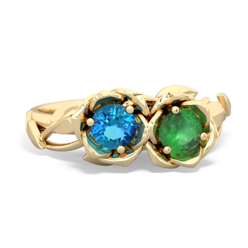 London Topaz Genuine London Blue Topaz with Genuine Emerald Rose Garden ring Ring