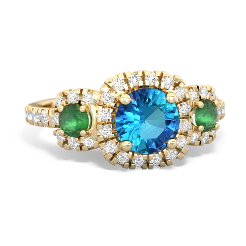 London Topaz Genuine London Blue Topaz with Genuine Emerald and Genuine White Topaz Regal Halo ring Ring