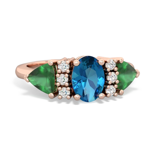 London Topaz Genuine London Blue Topaz with Genuine Emerald and Genuine White Topaz Antique Style Three Stone ring Ring