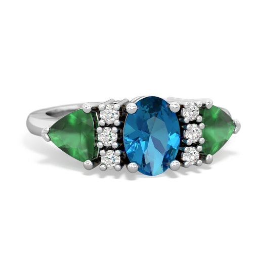 London Topaz Genuine London Blue Topaz with Genuine Emerald and  Antique Style Three Stone ring Ring