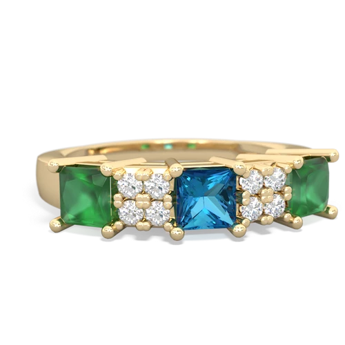 London Topaz Genuine London Blue Topaz with Genuine Emerald and Genuine White Topaz Three Stone ring Ring