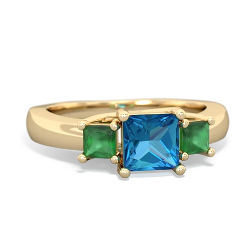 London Topaz Genuine London Blue Topaz with Genuine Emerald and Genuine White Topaz Three Stone Trellis ring Ring