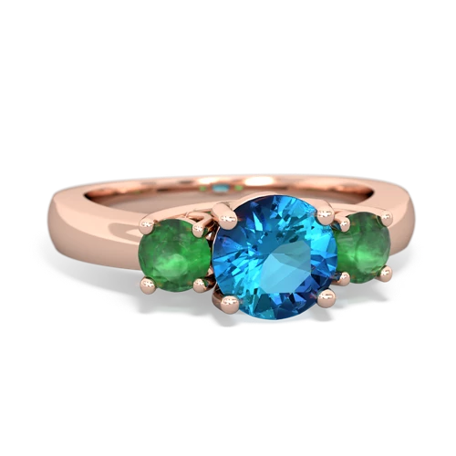 London Topaz Genuine London Blue Topaz with Genuine Emerald and Genuine Sapphire Three Stone Trellis ring Ring