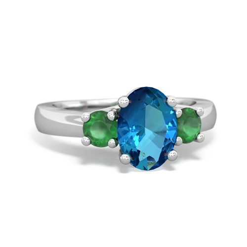 London Topaz Genuine London Blue Topaz with Genuine Emerald Three Stone Trellis ring Ring