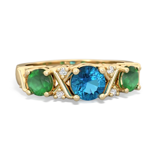 London Topaz Genuine London Blue Topaz with Genuine Emerald and  Hugs and Kisses ring Ring