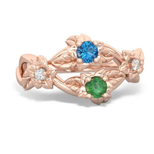 London Topaz Genuine London Blue Topaz with Genuine Emerald Sparkling Bouquet ring Ring
