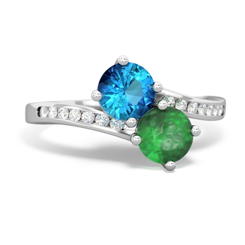 london topaz-emerald two stone channel ring