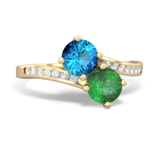 london topaz-emerald two stone channel ring