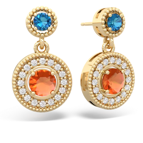 London Topaz Genuine London Blue Topaz with Genuine Fire Opal Halo Dangle earrings Earrings