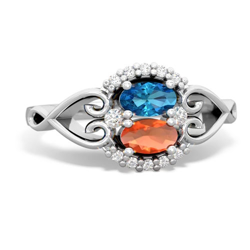 London Topaz Genuine London Blue Topaz with Genuine Fire Opal Love Nest ring Ring