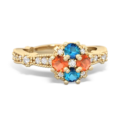 London Topaz Genuine London Blue Topaz with Genuine Fire Opal Milgrain Antique Style ring Ring