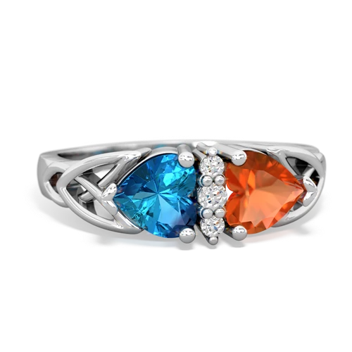 London Topaz Genuine London Blue Topaz with Genuine Fire Opal Celtic Trinity Knot ring Ring