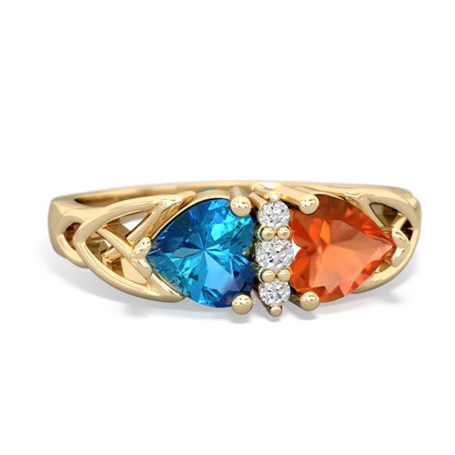 London Topaz Genuine London Blue Topaz with Genuine Fire Opal Celtic Trinity Knot ring Ring