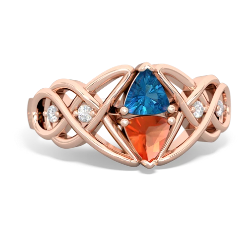 London Topaz Genuine London Blue Topaz with Genuine Fire Opal Keepsake Celtic Knot ring Ring