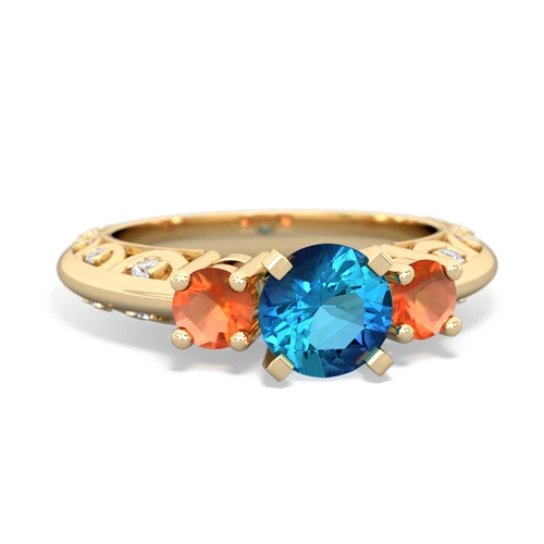 London Topaz Genuine London Blue Topaz with Genuine Fire Opal Art Deco ring Ring