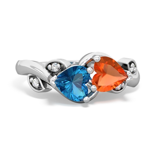 London Topaz Genuine London Blue Topaz with Genuine Fire Opal Floral Elegance ring Ring