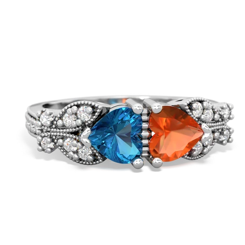 London Topaz Genuine London Blue Topaz with Genuine Fire Opal Diamond Butterflies ring Ring
