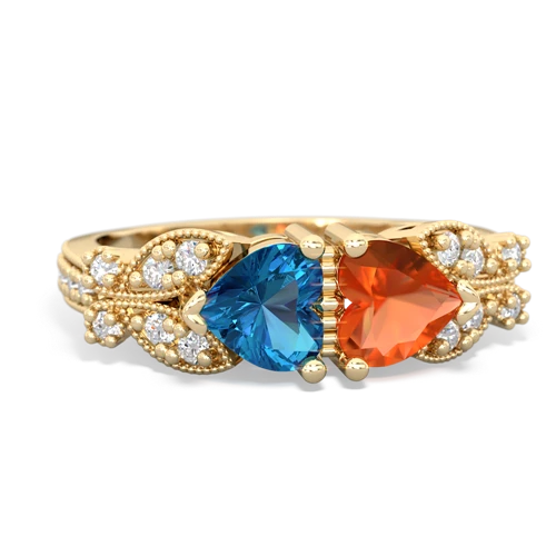 London Topaz Genuine London Blue Topaz with Genuine Fire Opal Diamond Butterflies ring Ring