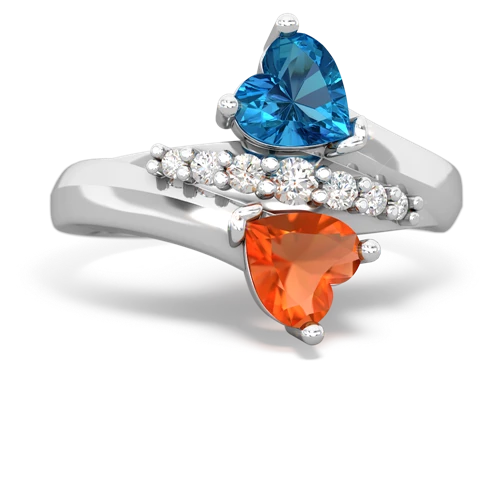 London Topaz Genuine London Blue Topaz with Genuine Fire Opal Heart to Heart Bypass ring Ring
