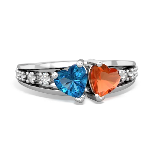London Topaz Genuine London Blue Topaz with Genuine Fire Opal Heart to Heart ring Ring