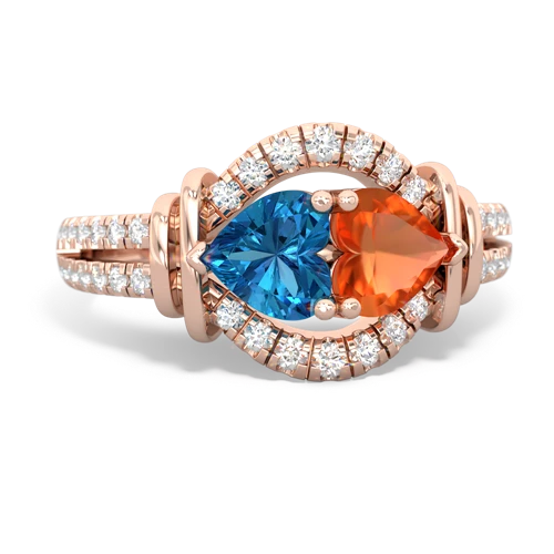 London Topaz Genuine London Blue Topaz with Genuine Fire Opal Art-Deco Keepsake ring Ring