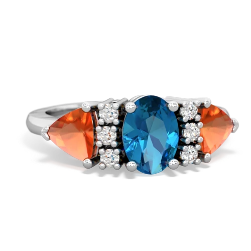 London Topaz Genuine London Blue Topaz with Genuine Fire Opal and  Antique Style Three Stone ring Ring