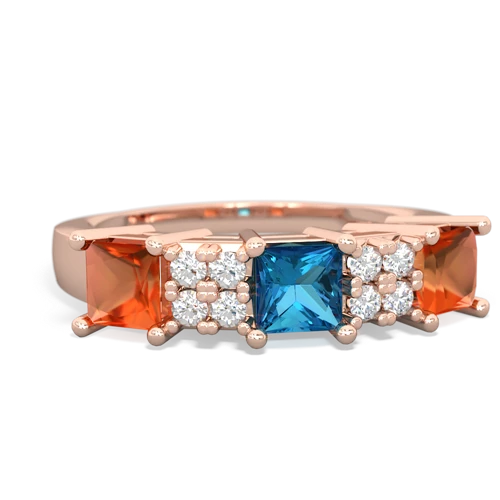 London Topaz Genuine London Blue Topaz with Genuine Fire Opal and Genuine Fire Opal Three Stone ring Ring