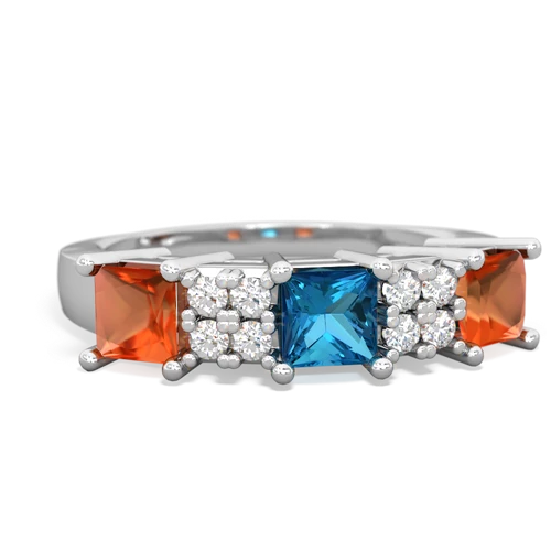 London Topaz Genuine London Blue Topaz with Genuine Fire Opal and  Three Stone ring Ring