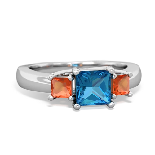 London Topaz Genuine London Blue Topaz with Genuine Fire Opal and  Three Stone Trellis ring Ring